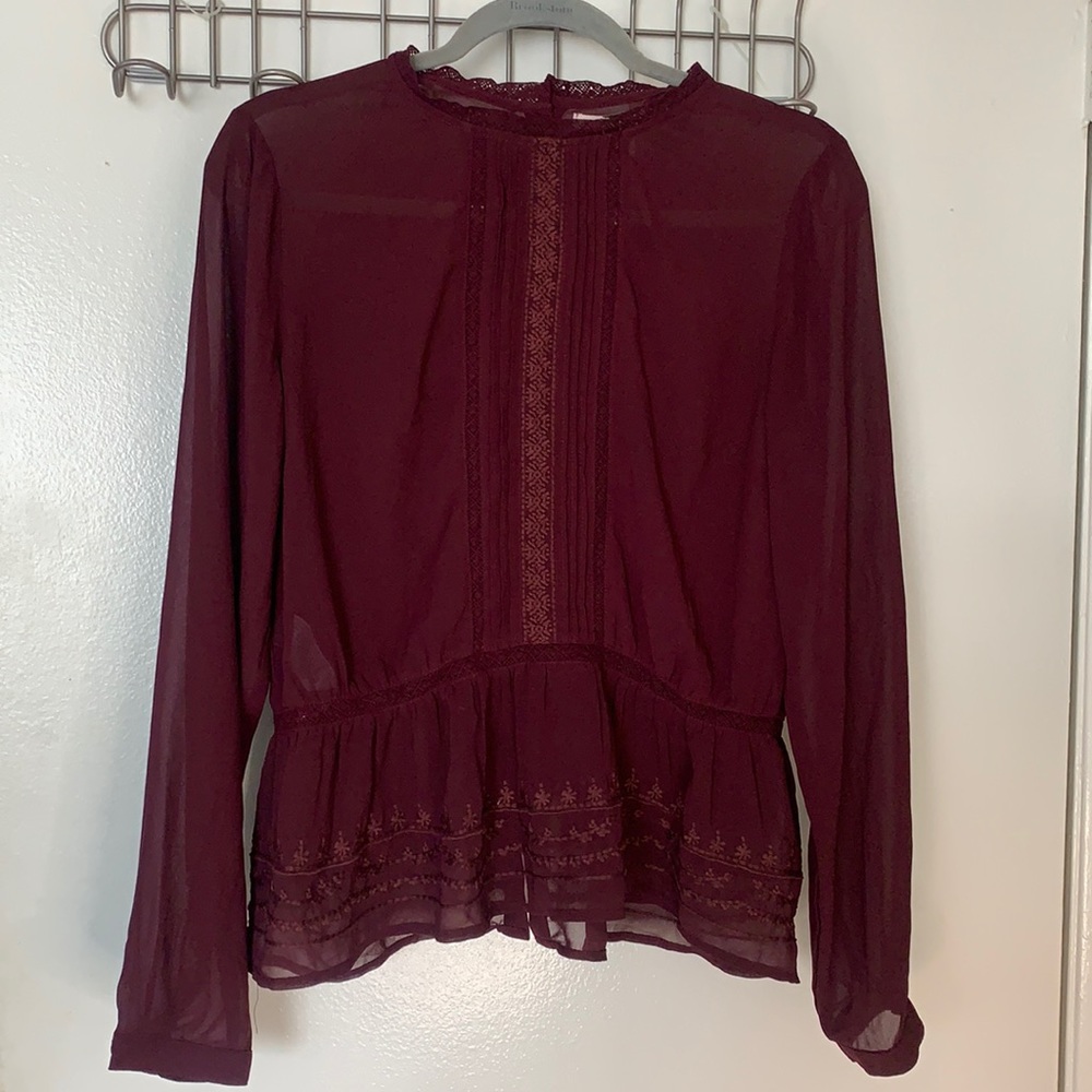 Forever 21 ruffle blouse. Deep red color. Burgundy.